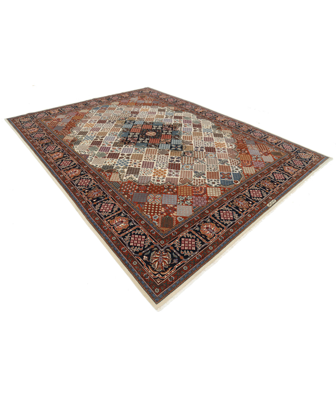 Hand Knotted Persian Josheghan Wool Rug - 9'0'' x 11'9'' 9'0'' x 11'9'' (270 X 353) / Ivory / Blue