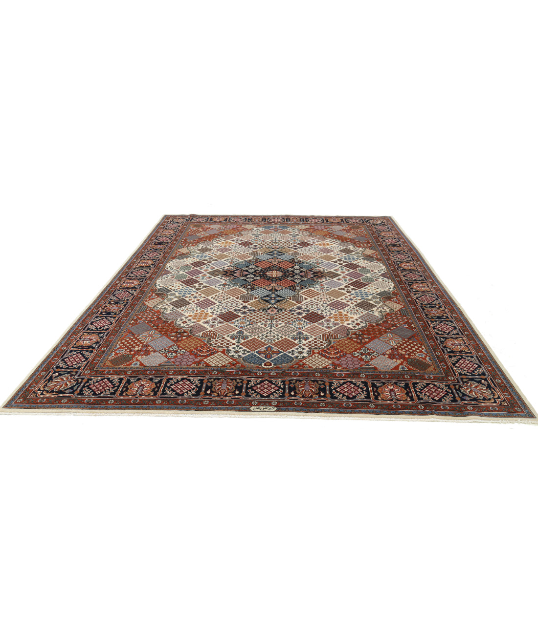 Hand Knotted Persian Josheghan Wool Rug - 9'0'' x 11'9'' 9'0'' x 11'9'' (270 X 353) / Ivory / Blue