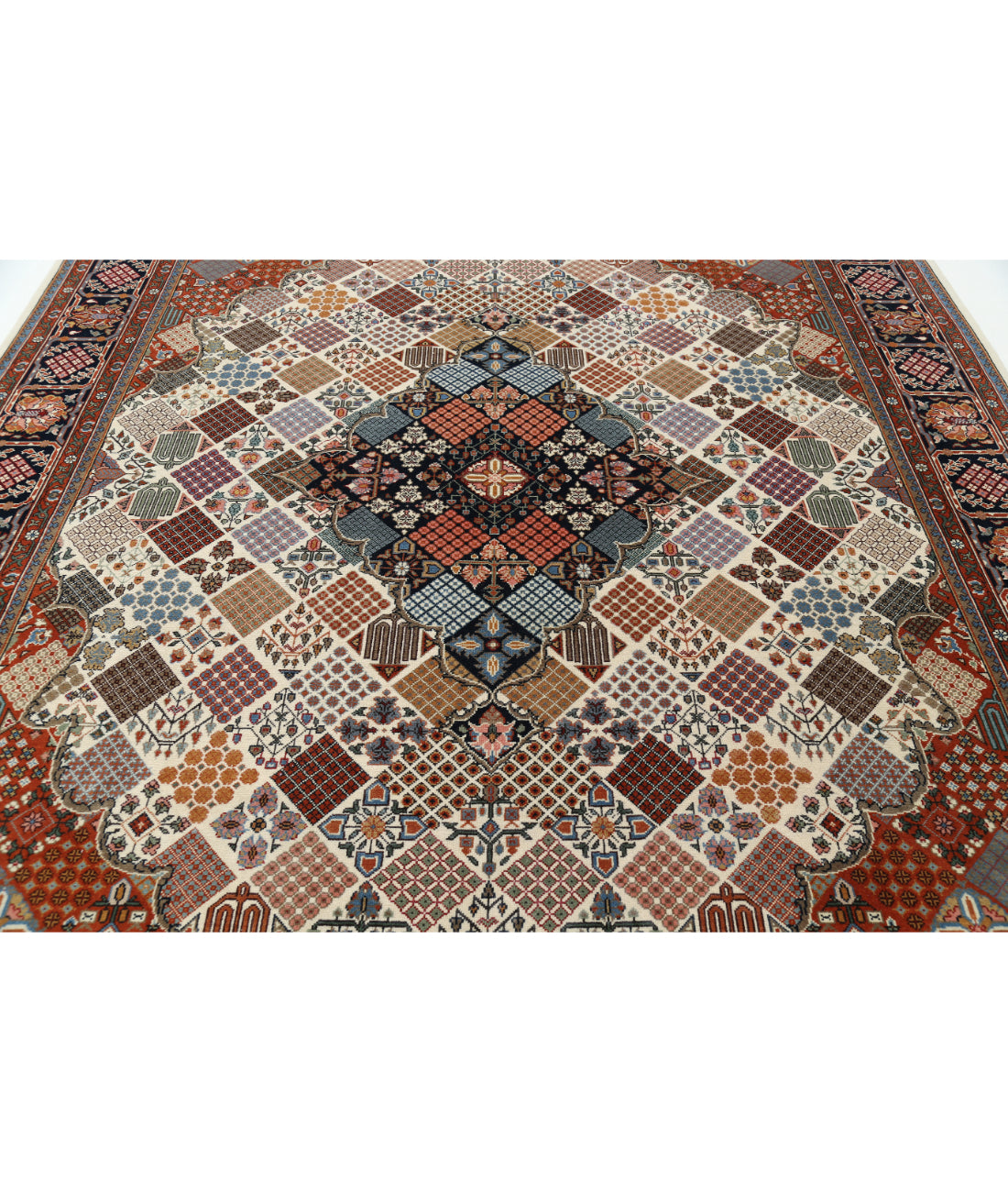 Hand Knotted Persian Josheghan Wool Rug - 9'0'' x 11'9'' 9'0'' x 11'9'' (270 X 353) / Ivory / Blue