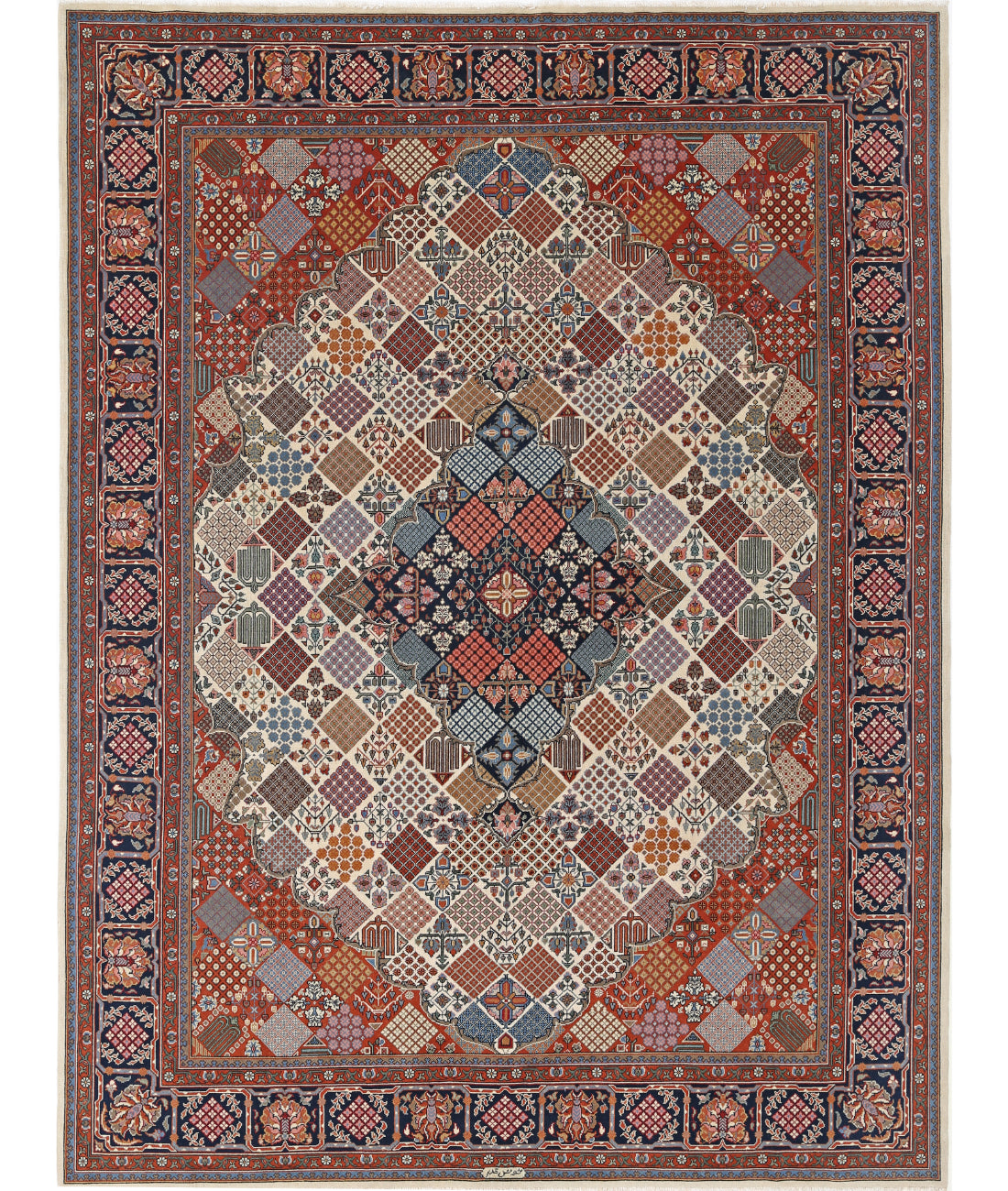 Hand Knotted Persian Josheghan Wool Rug - 9&#39;0&#39;&#39; x 11&#39;9&#39;&#39; 9&#39;0&#39;&#39; x 11&#39;9&#39;&#39; (270 X 353) / Ivory / Blue
