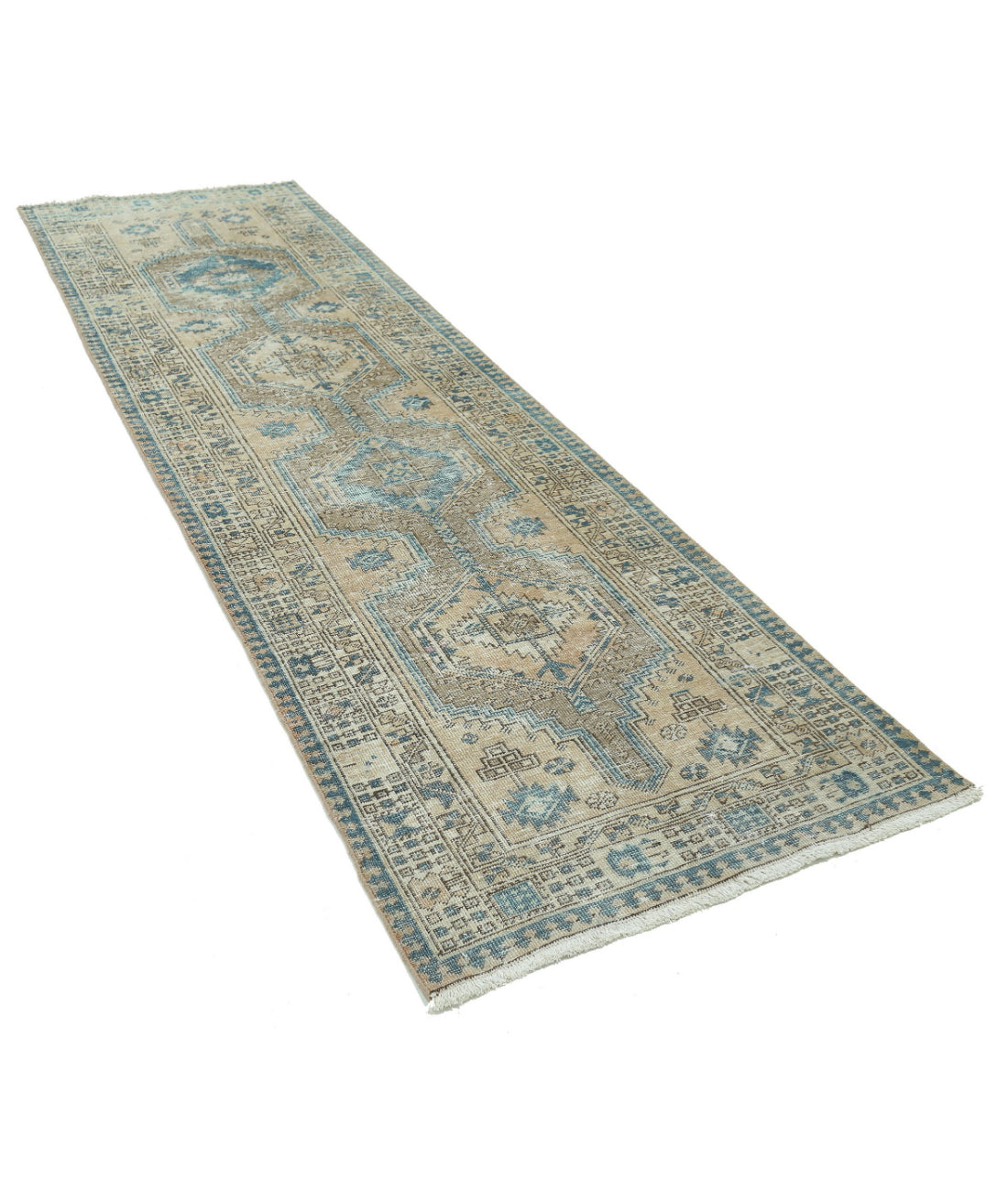 Hand Knotted Vintage Persian Heriz Wool Rug - 3'2'' x 10'6'' 3'2'' x 10'6'' (95 X 315) / Taupe / Ivory