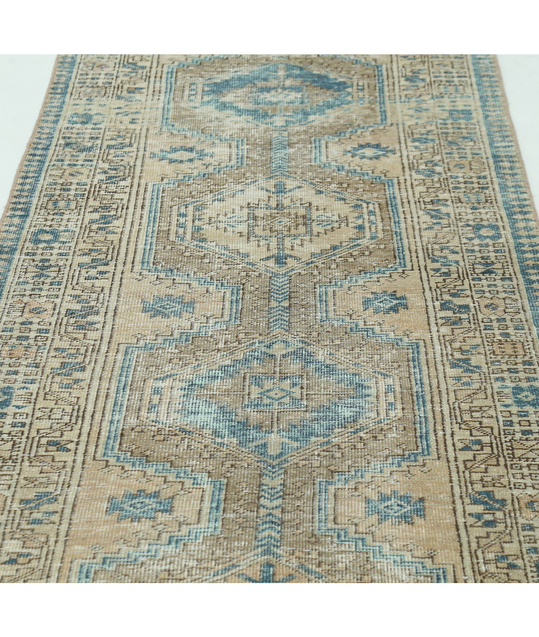 Hand Knotted Vintage Persian Heriz Wool Rug - 3'2'' x 10'6'' 3'2'' x 10'6'' (95 X 315) / Taupe / Ivory