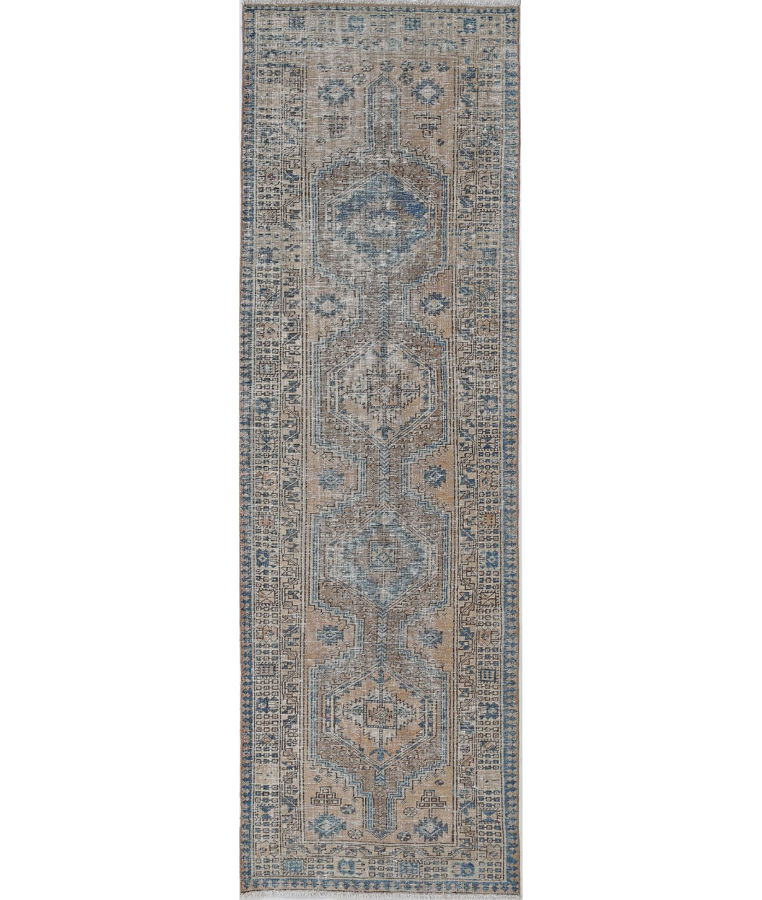 Hand Knotted Vintage Persian Heriz Wool Rug - 3&#39;2&#39;&#39; x 10&#39;6&#39;&#39; 3&#39;2&#39;&#39; x 10&#39;6&#39;&#39; (95 X 315) / Taupe / Ivory