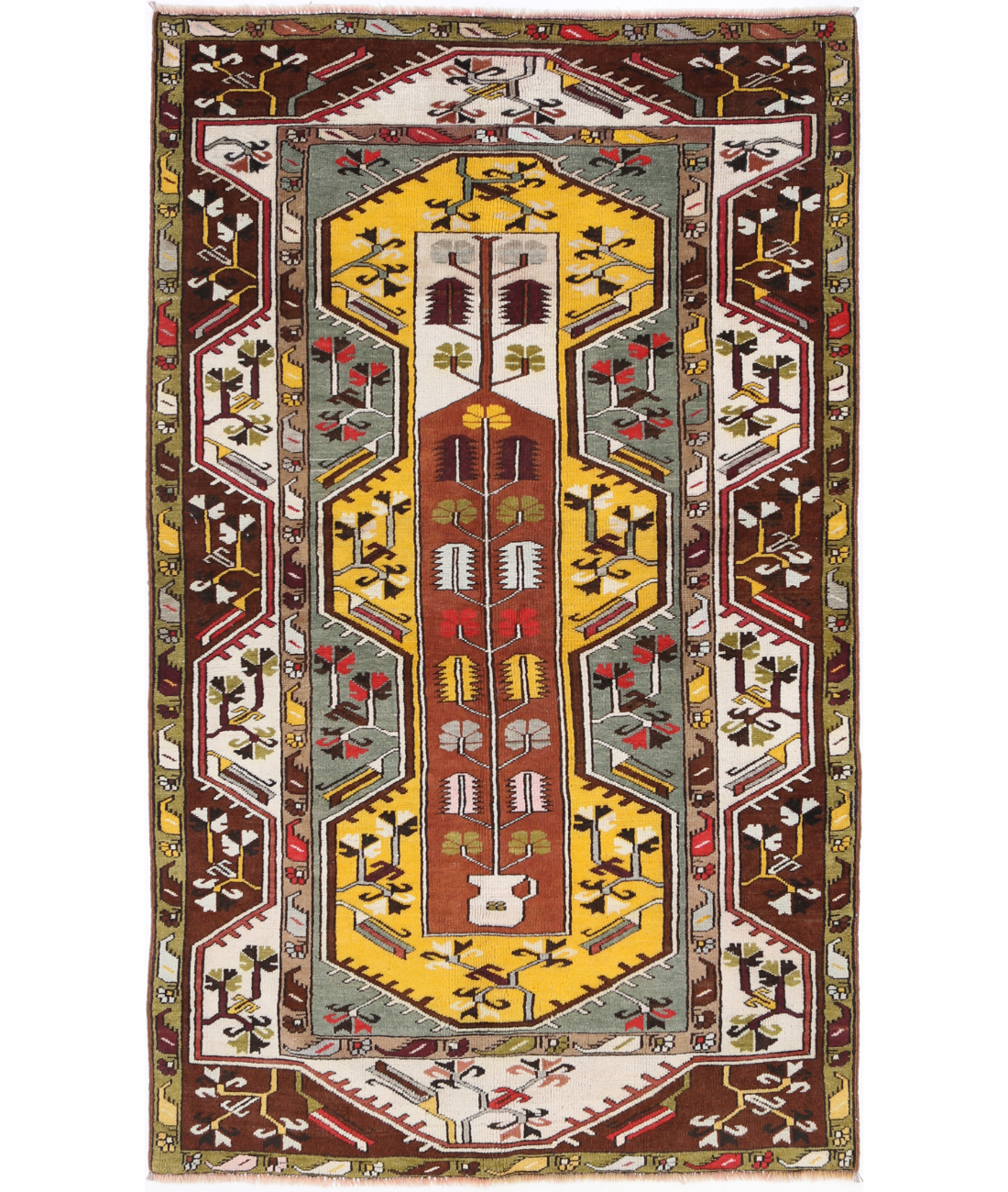 Hand Knotted Vintage Turkish Kars Wool Rug - 3'10'' x 6'6'' 3' 10" X 6' 6" (117 X 198) / Gold / Ivory