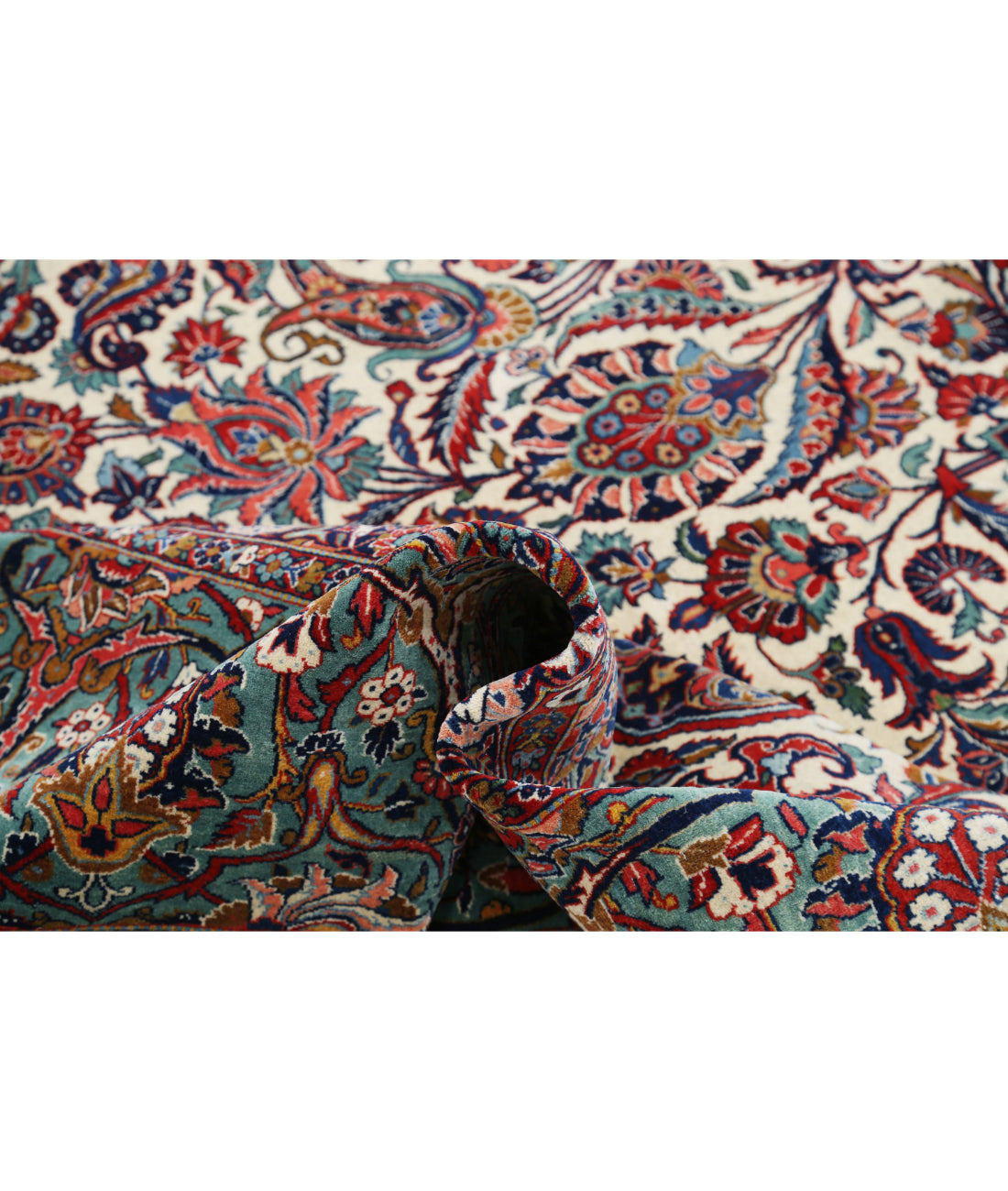 Hand Knotted Antique Masterpiece Persian Kashan Fine Wool Rug - 13'9'' x 21'6'' 13'9'' x 21'6'' (413 X 645) / Ivory / Green