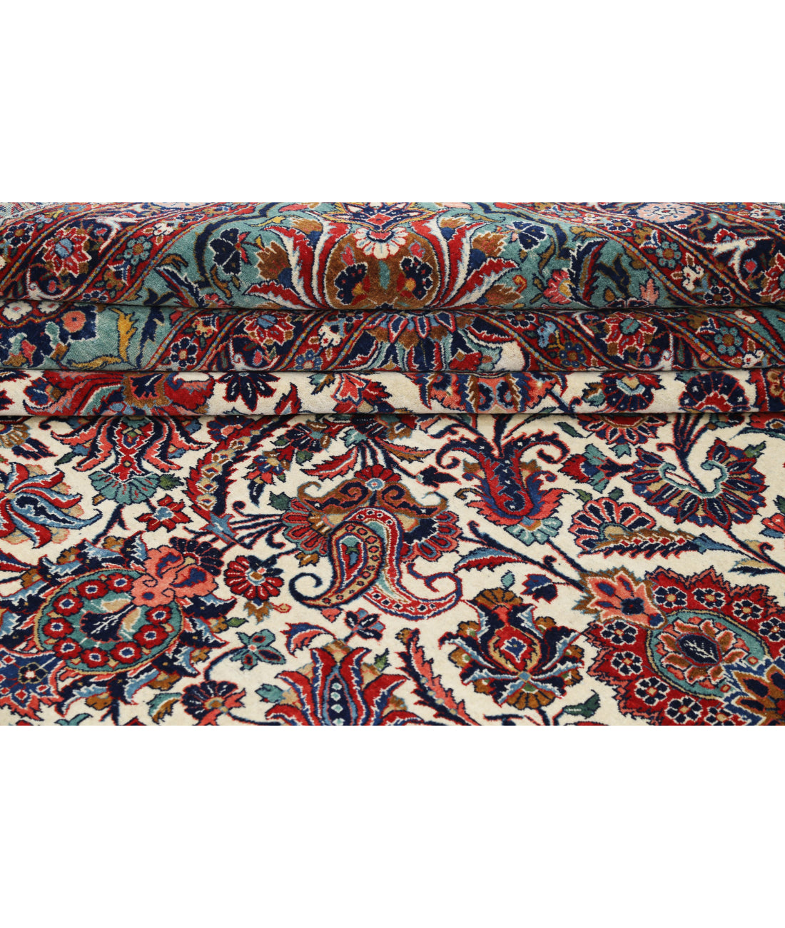 Hand Knotted Antique Masterpiece Persian Kashan Fine Wool Rug - 13'9'' x 21'6'' 13'9'' x 21'6'' (413 X 645) / Ivory / Green