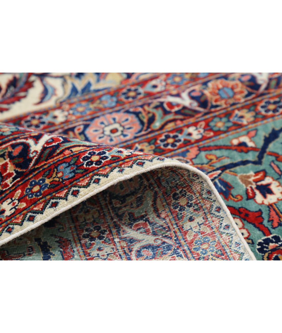 Hand Knotted Antique Masterpiece Persian Kashan Fine Wool Rug - 13'9'' x 21'6'' 13'9'' x 21'6'' (413 X 645) / Ivory / Green