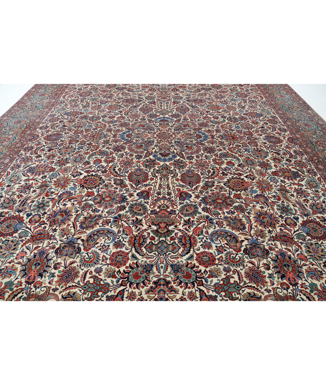 Hand Knotted Antique Masterpiece Persian Kashan Fine Wool Rug - 13'9'' x 21'6'' 13'9'' x 21'6'' (413 X 645) / Ivory / Green