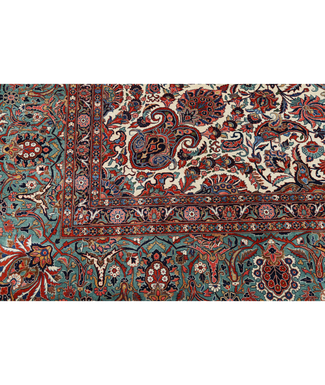 Hand Knotted Antique Masterpiece Persian Kashan Fine Wool Rug - 13'9'' x 21'6'' 13'9'' x 21'6'' (413 X 645) / Ivory / Green
