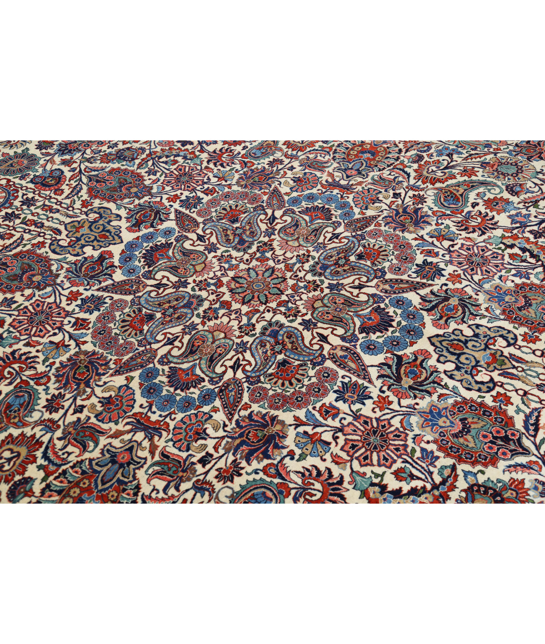 Hand Knotted Antique Masterpiece Persian Kashan Fine Wool Rug - 13'9'' x 21'6'' 13'9'' x 21'6'' (413 X 645) / Ivory / Green