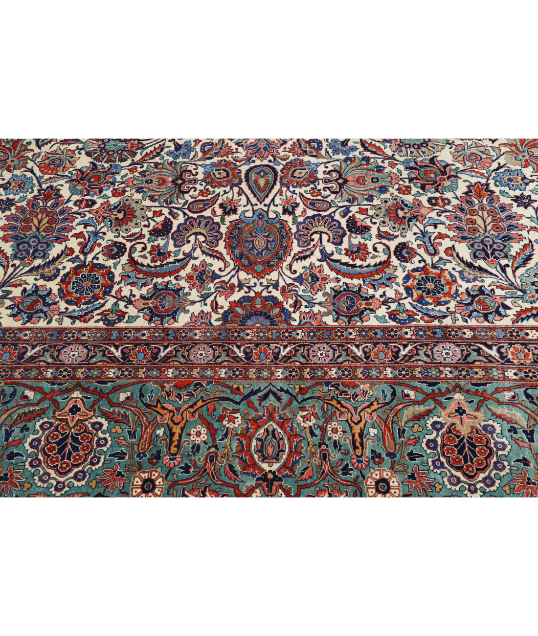 Hand Knotted Antique Masterpiece Persian Kashan Fine Wool Rug - 13'9'' x 21'6'' 13'9'' x 21'6'' (413 X 645) / Ivory / Green