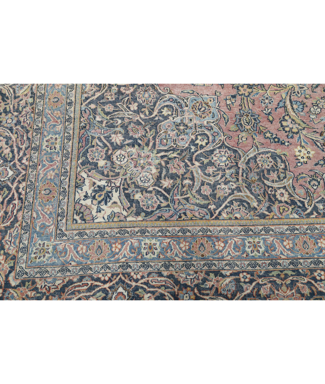 Hand Knotted Vintage Persian Kashan Wool Rug - 11'10'' x 17'3'' 11'10'' x 17'3'' (355 X 518) / Red / Blue