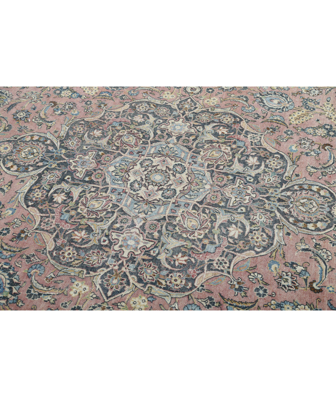 Hand Knotted Vintage Persian Kashan Wool Rug - 11'10'' x 17'3'' 11'10'' x 17'3'' (355 X 518) / Red / Blue