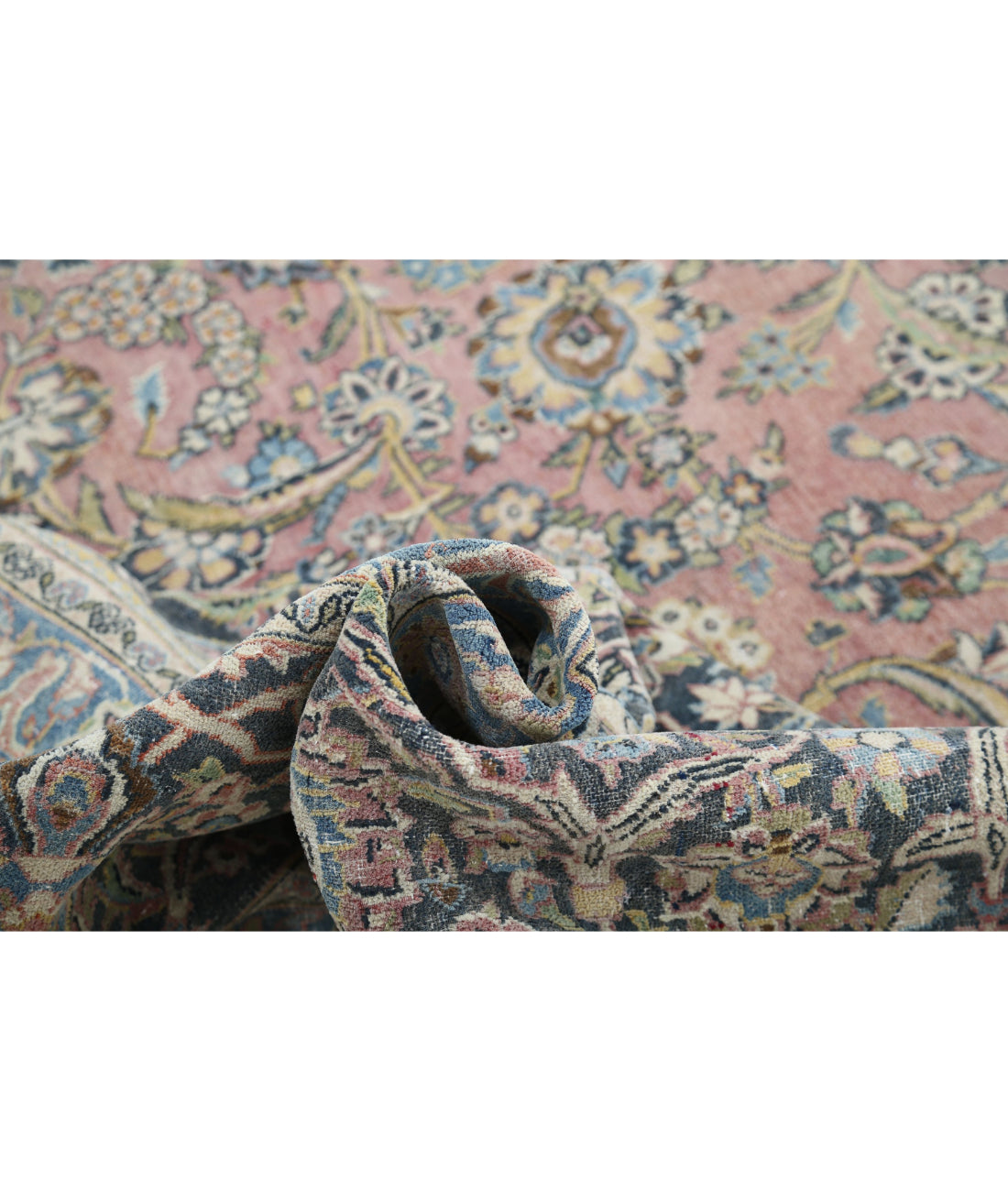 Hand Knotted Vintage Persian Kashan Wool Rug - 11'10'' x 17'3'' 11'10'' x 17'3'' (355 X 518) / Red / Blue