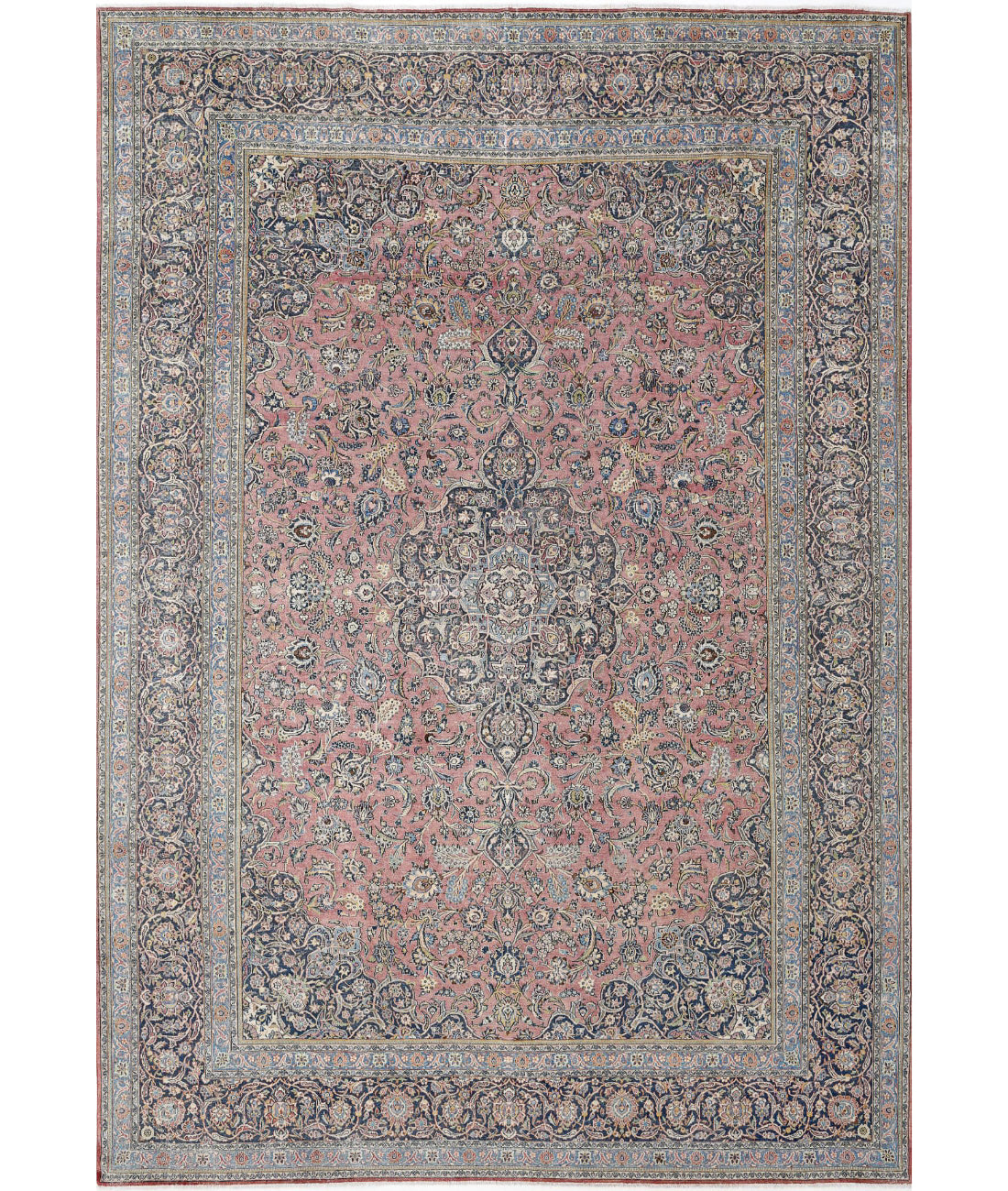 Hand Knotted Vintage Persian Kashan Wool Rug - 11&#39;10&#39;&#39; x 17&#39;3&#39;&#39; 11&#39;10&#39;&#39; x 17&#39;3&#39;&#39; (355 X 518) / Red / Blue