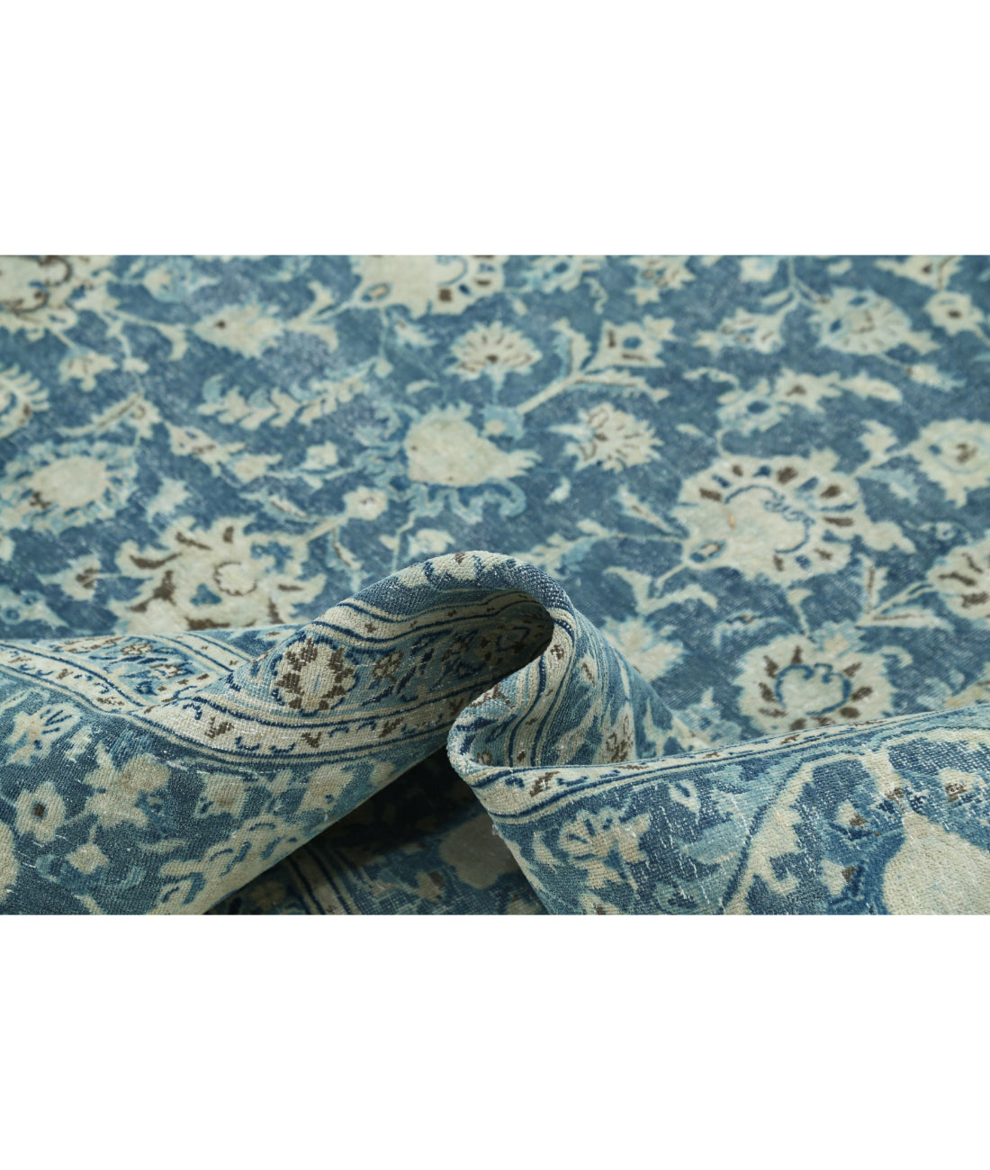 Hand Knotted Vintage Persian Kashan Wool Rug - 8'8'' x 12'0'' 8'8'' x 12'0'' (260 X 360) / Blue / Blue