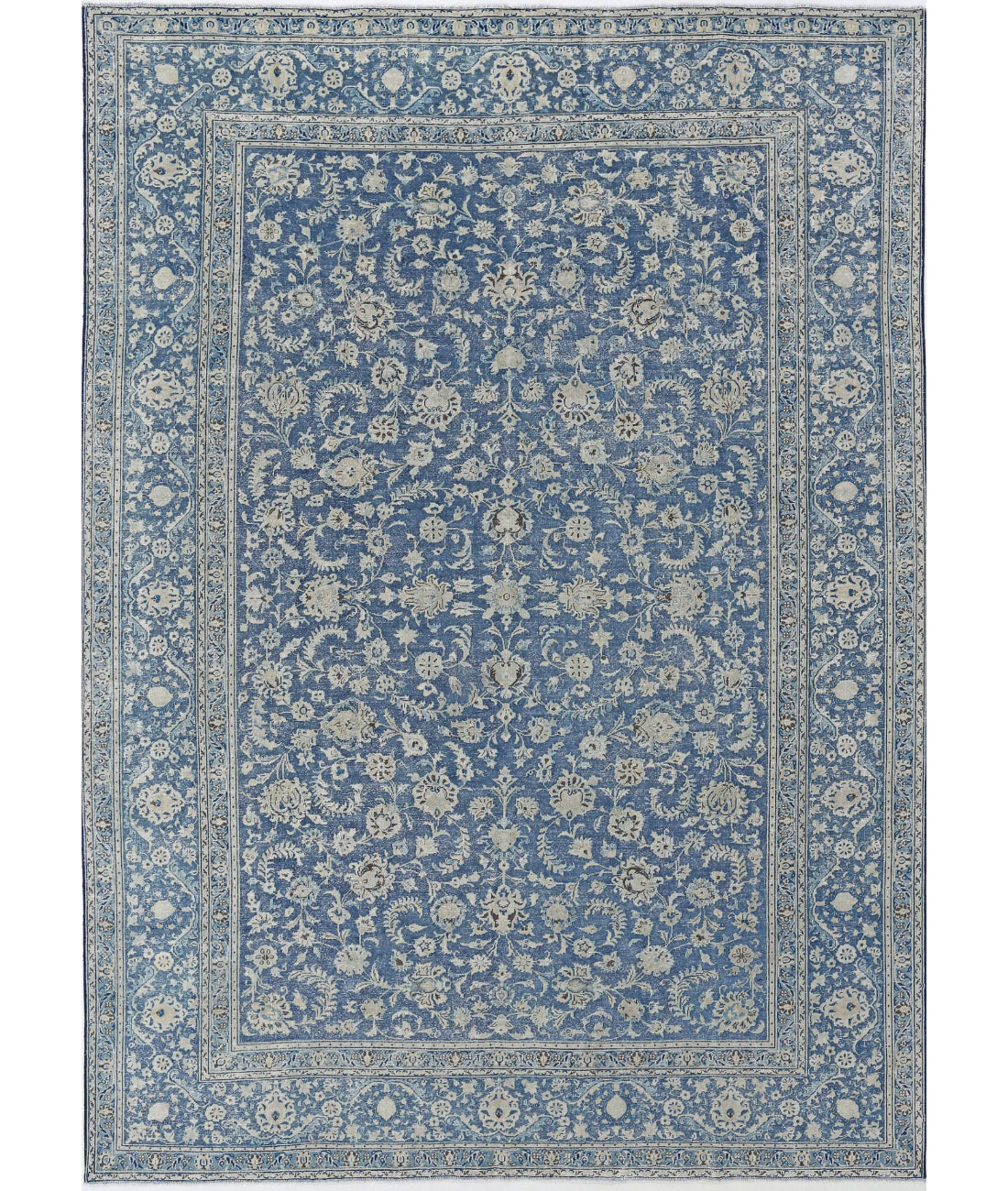 Hand Knotted Vintage Persian Kashan Wool Rug - 8&#39;8&#39;&#39; x 12&#39;0&#39;&#39; 8&#39;8&#39;&#39; x 12&#39;0&#39;&#39; (260 X 360) / Blue / Blue