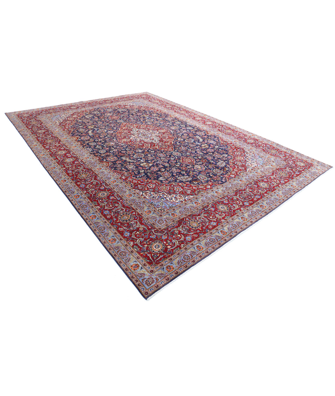 Hand Knotted Persian Kashan Wool Rug - 9'6'' x 13'3'' 9'6'' x 13'3'' (285 X 398) / Blue / Red