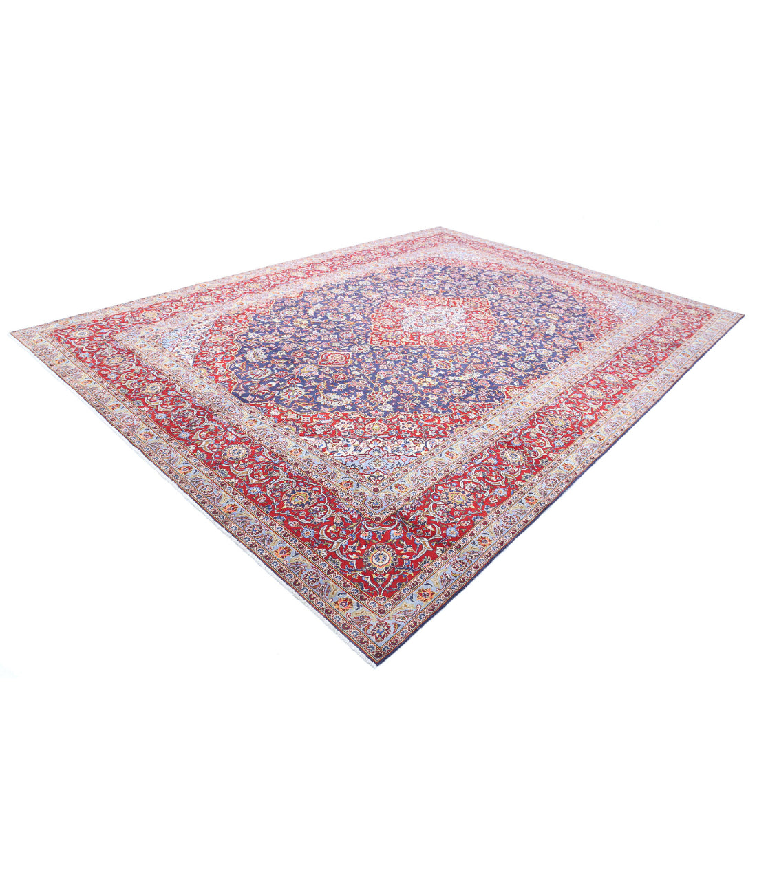 Hand Knotted Persian Kashan Wool Rug - 9'6'' x 13'3'' 9'6'' x 13'3'' (285 X 398) / Blue / Red