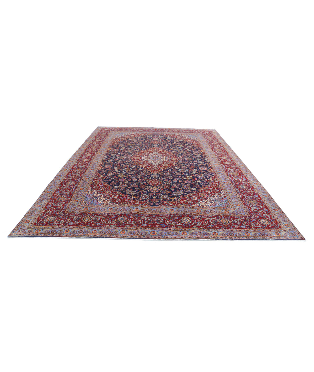 Hand Knotted Persian Kashan Wool Rug - 9'6'' x 13'3'' 9'6'' x 13'3'' (285 X 398) / Blue / Red