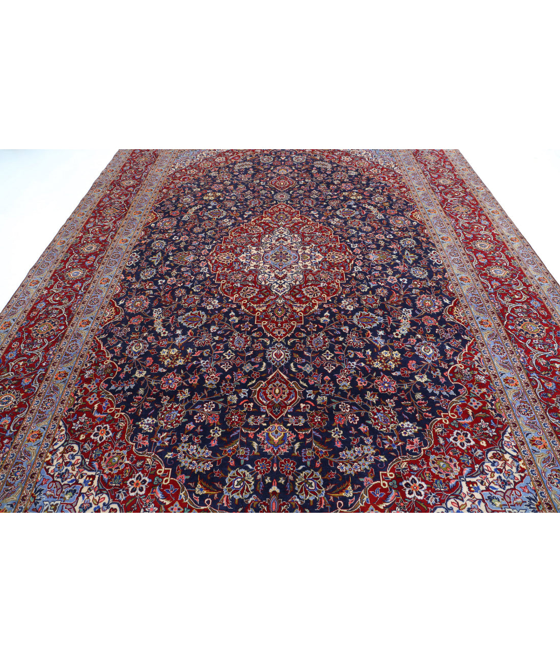 Hand Knotted Persian Kashan Wool Rug - 9'6'' x 13'3'' 9'6'' x 13'3'' (285 X 398) / Blue / Red