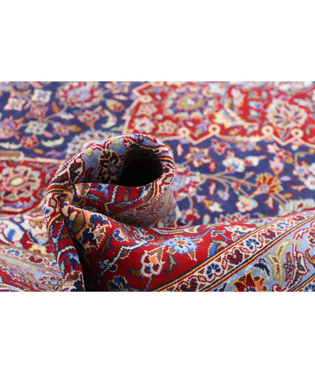 Hand Knotted Persian Kashan Wool Rug - 9'6'' x 13'3'' 9'6'' x 13'3'' (285 X 398) / Blue / Red