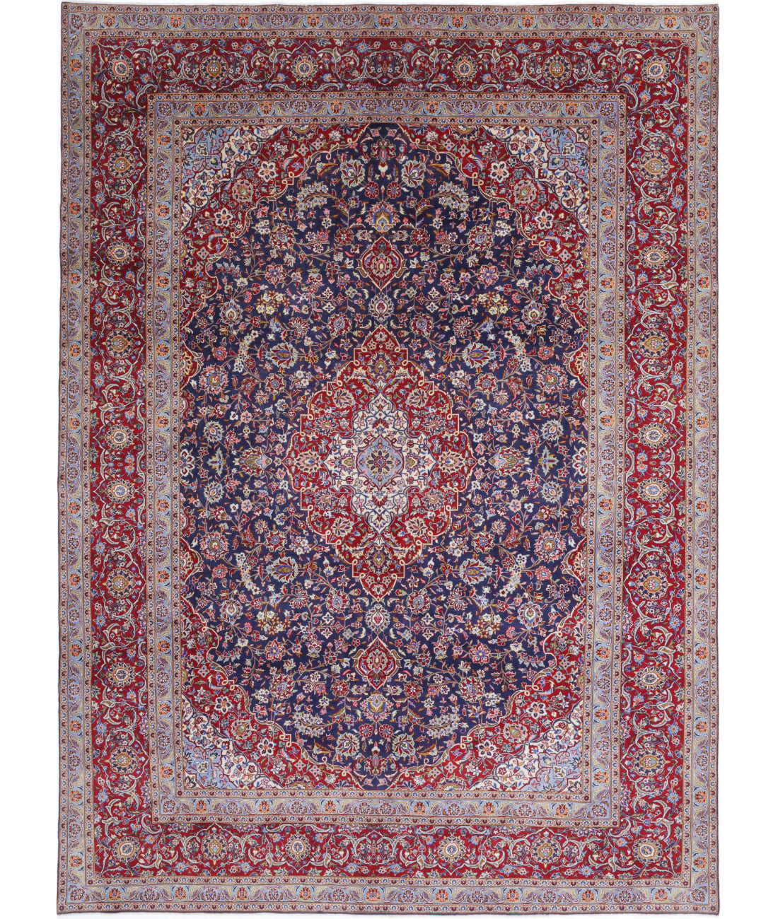 Hand Knotted Persian Kashan Wool Rug - 9&#39;6&#39;&#39; x 13&#39;3&#39;&#39; 9&#39;6&#39;&#39; x 13&#39;3&#39;&#39; (285 X 398) / Blue / Red