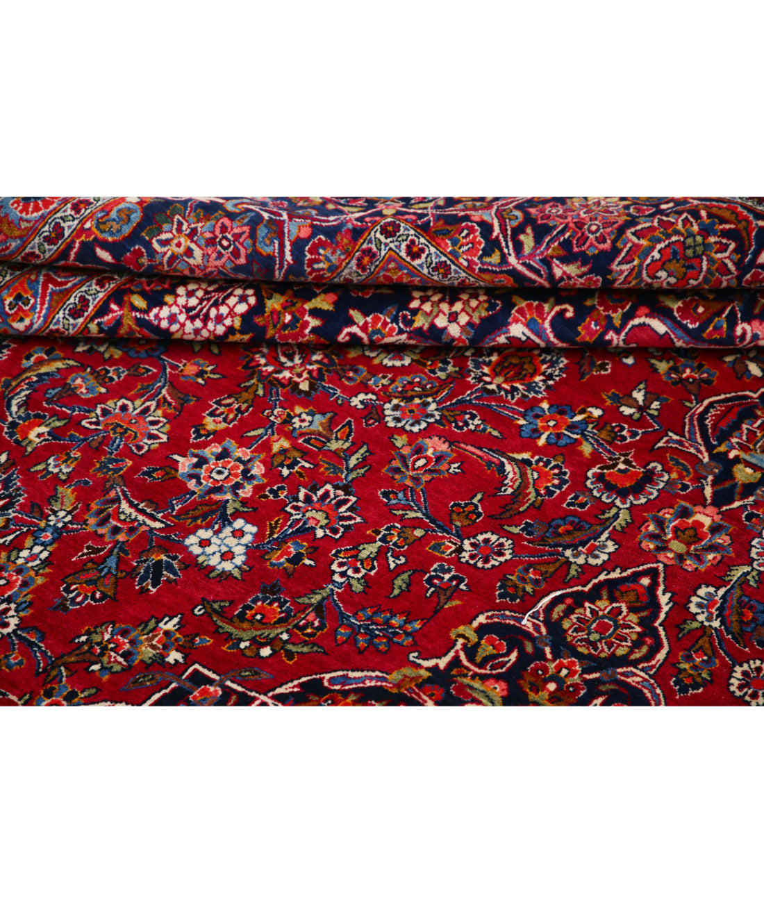 Hand Knotted Persian Kashan Wool Rug - 9'0'' x 12'1'' 9'0'' x 12'1'' (270 X 363) / Red / Blue