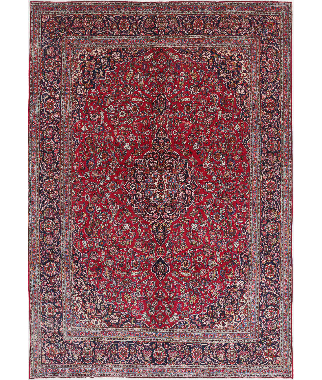 Hand Knotted Persian Kashan Wool Rug - 9&#39;0&#39;&#39; x 12&#39;1&#39;&#39; 9&#39;0&#39;&#39; x 12&#39;1&#39;&#39; (270 X 363) / Red / Blue