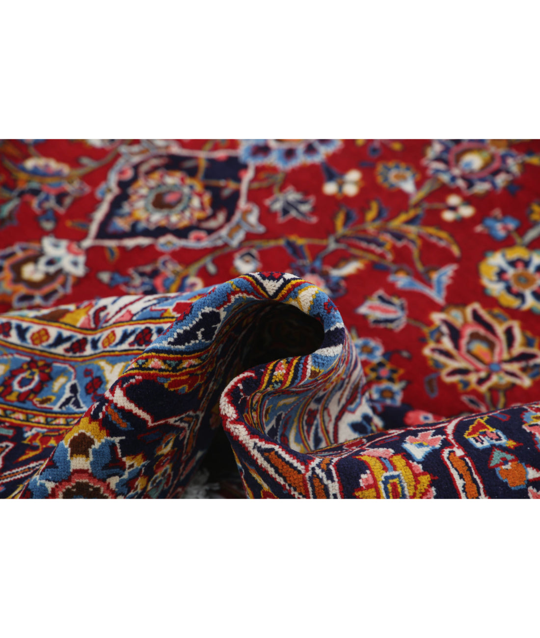 Hand Knotted Persian Kashan Wool Rug - 9'7'' x 12'9'' 9'7'' x 12'9'' (288 X 383) / Red / Blue