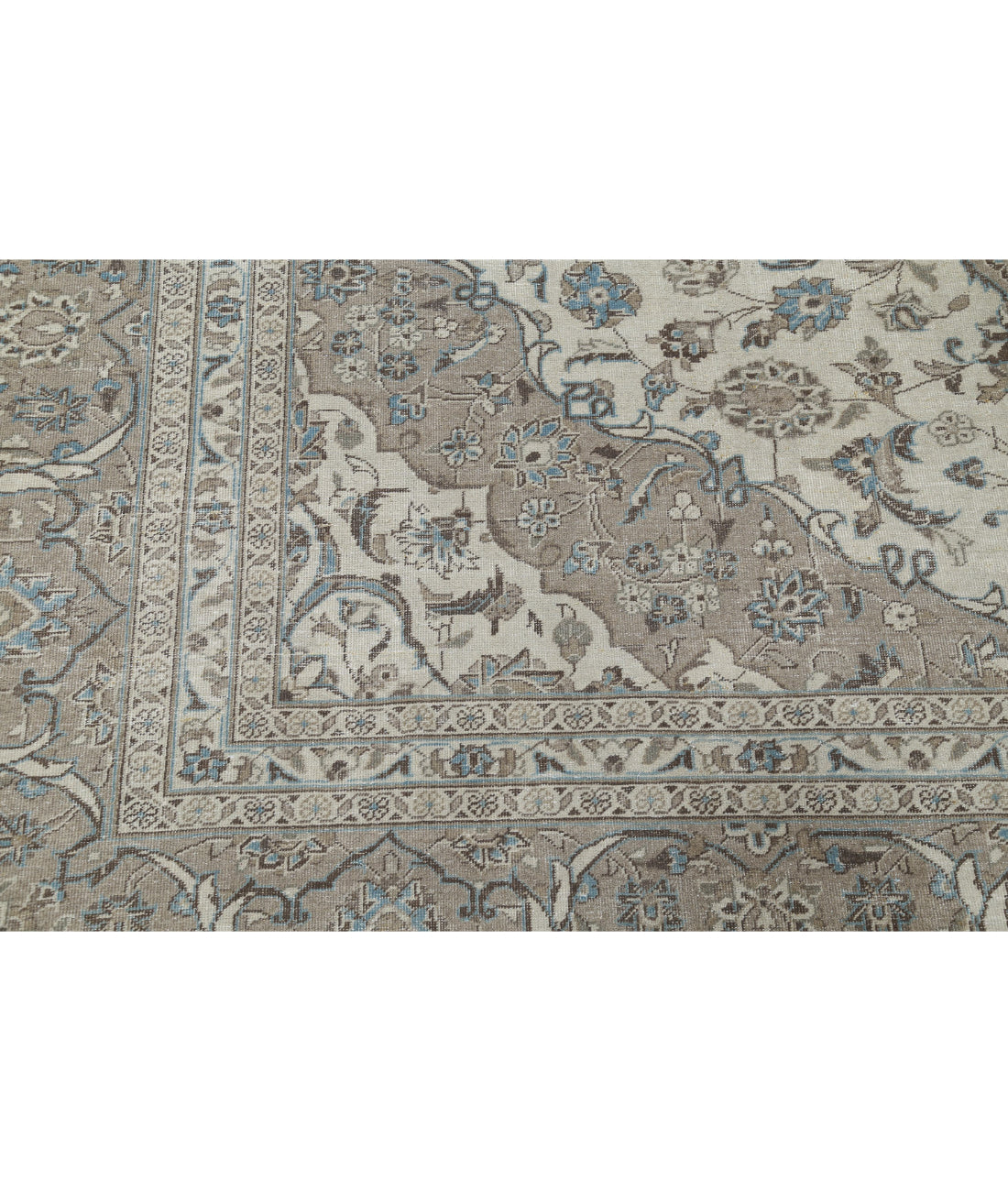 Hand Knotted Vintage Persian Kashan Wool Rug - 9'7'' x 13'1'' 9'7'' x 13'1'' (288 X 393) / Ivory / Taupe