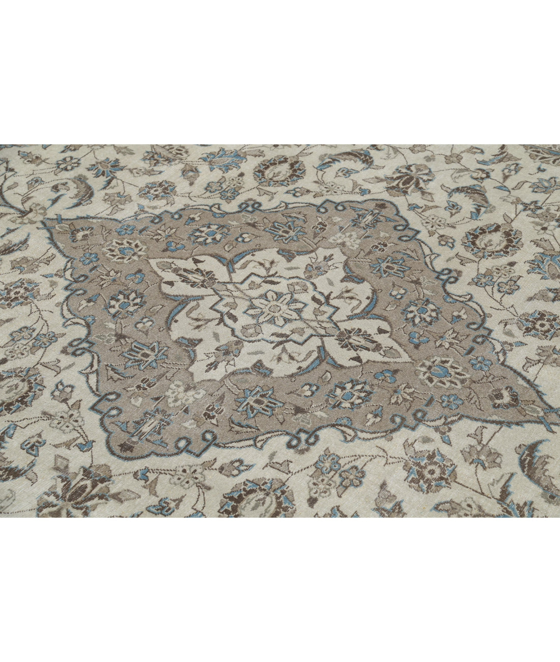 Hand Knotted Vintage Persian Kashan Wool Rug - 9'7'' x 13'1'' 9'7'' x 13'1'' (288 X 393) / Ivory / Taupe