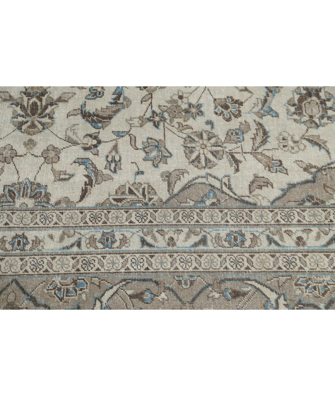 Hand Knotted Vintage Persian Kashan Wool Rug - 9'7'' x 13'1'' 9'7'' x 13'1'' (288 X 393) / Ivory / Taupe