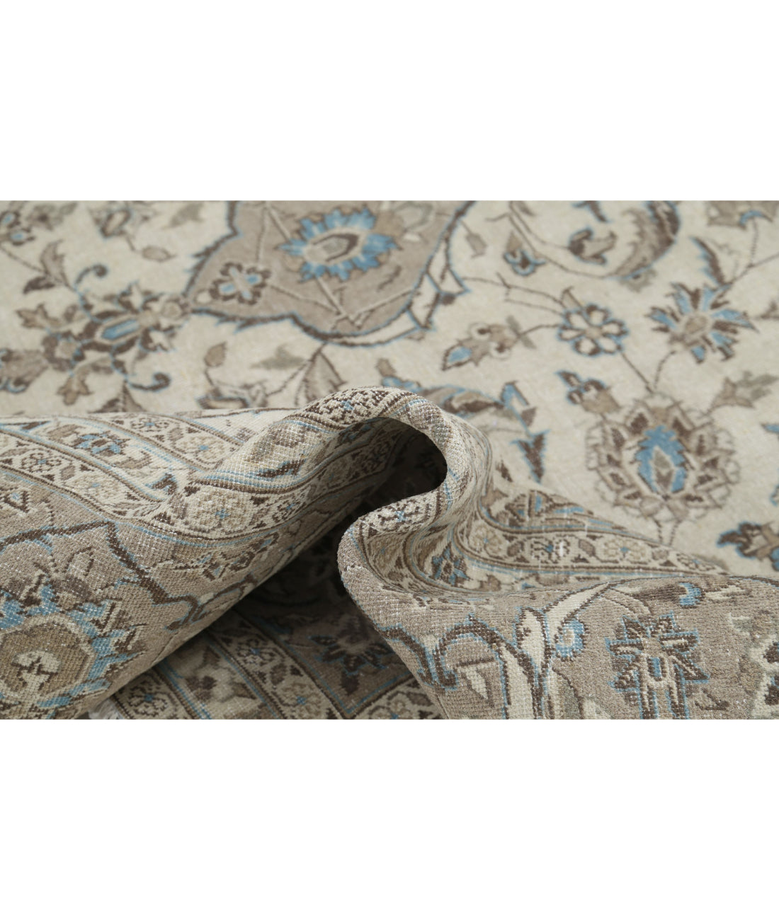 Hand Knotted Vintage Persian Kashan Wool Rug - 9'7'' x 13'1'' 9'7'' x 13'1'' (288 X 393) / Ivory / Taupe