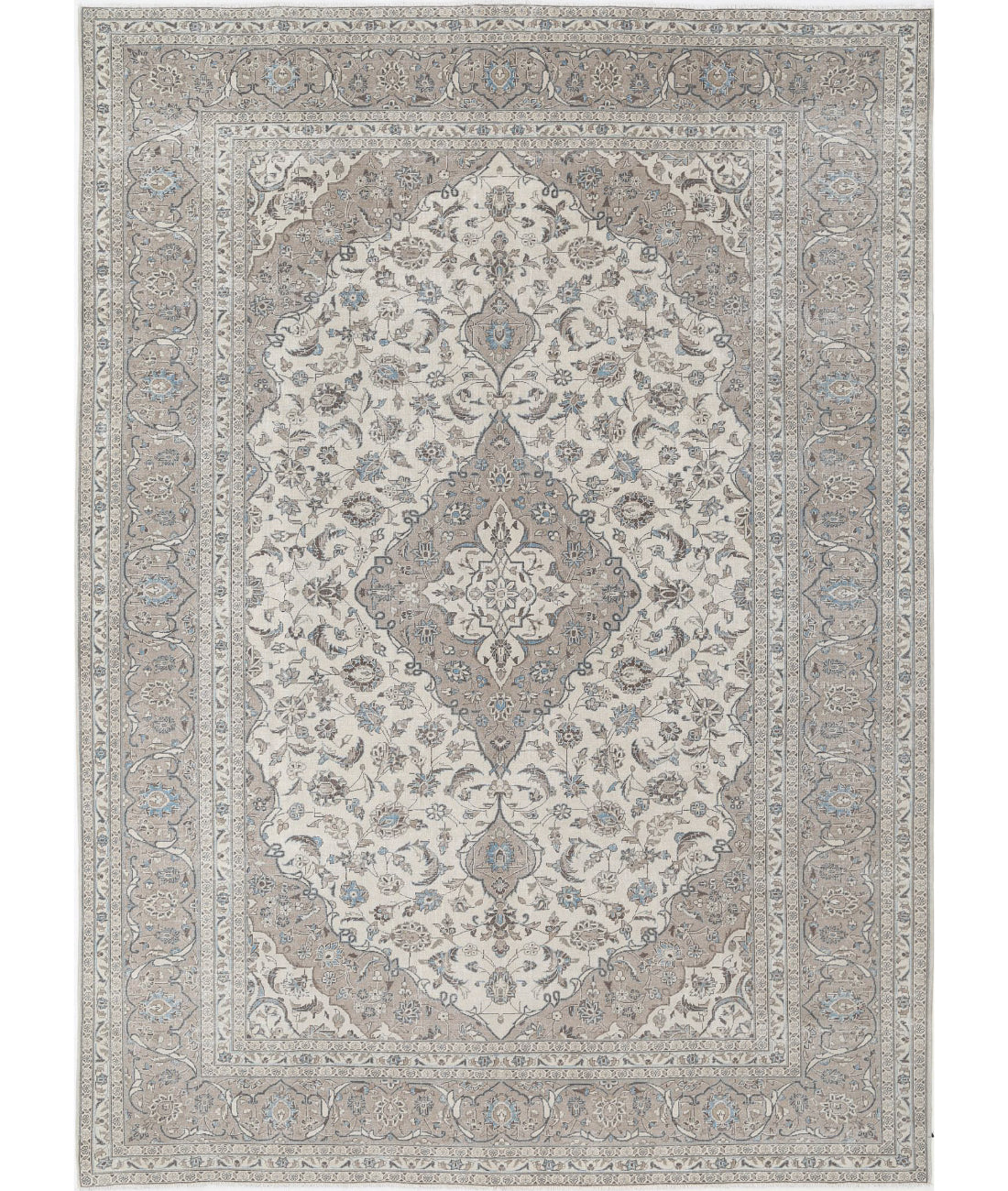 Hand Knotted Vintage Persian Kashan Wool Rug - 9&#39;7&#39;&#39; x 13&#39;1&#39;&#39; 9&#39;7&#39;&#39; x 13&#39;1&#39;&#39; (288 X 393) / Ivory / Taupe