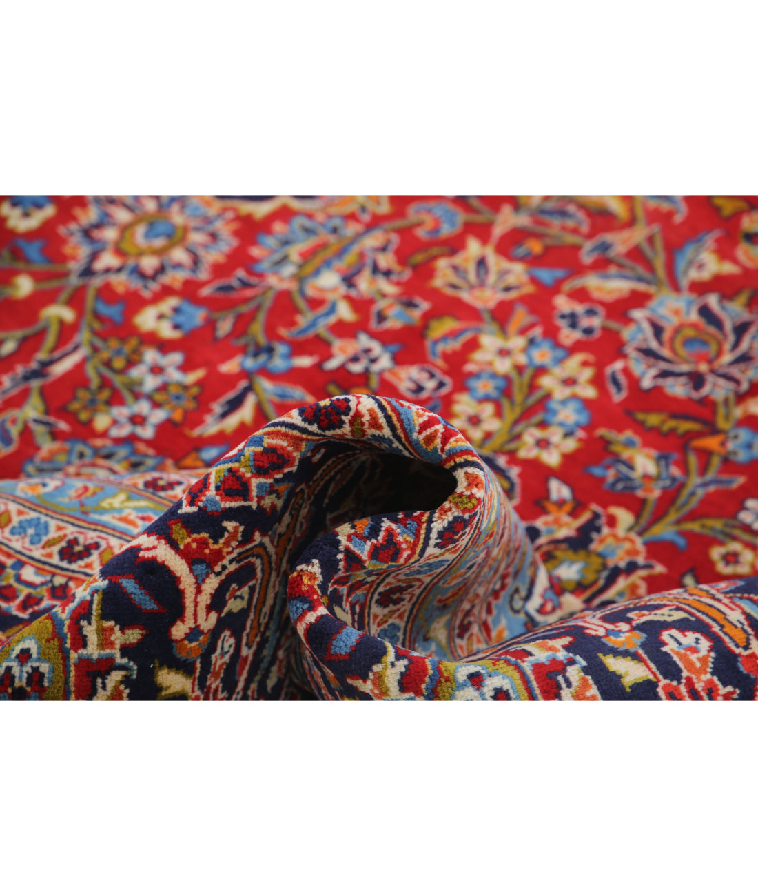 Hand Knotted Persian Kashan Wool Rug - 9'6'' x 14'6'' 9'6'' x 14'6'' (285 X 435) / Red / Blue