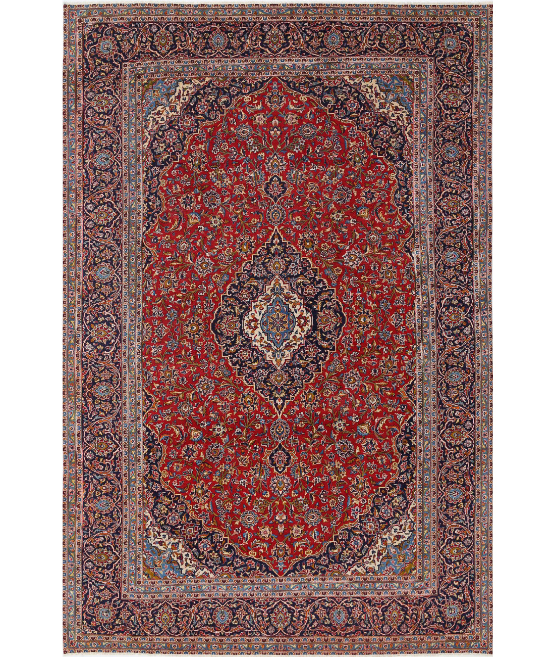 Hand Knotted Persian Kashan Wool Rug - 9&#39;6&#39;&#39; x 14&#39;6&#39;&#39; 9&#39;6&#39;&#39; x 14&#39;6&#39;&#39; (285 X 435) / Red / Blue