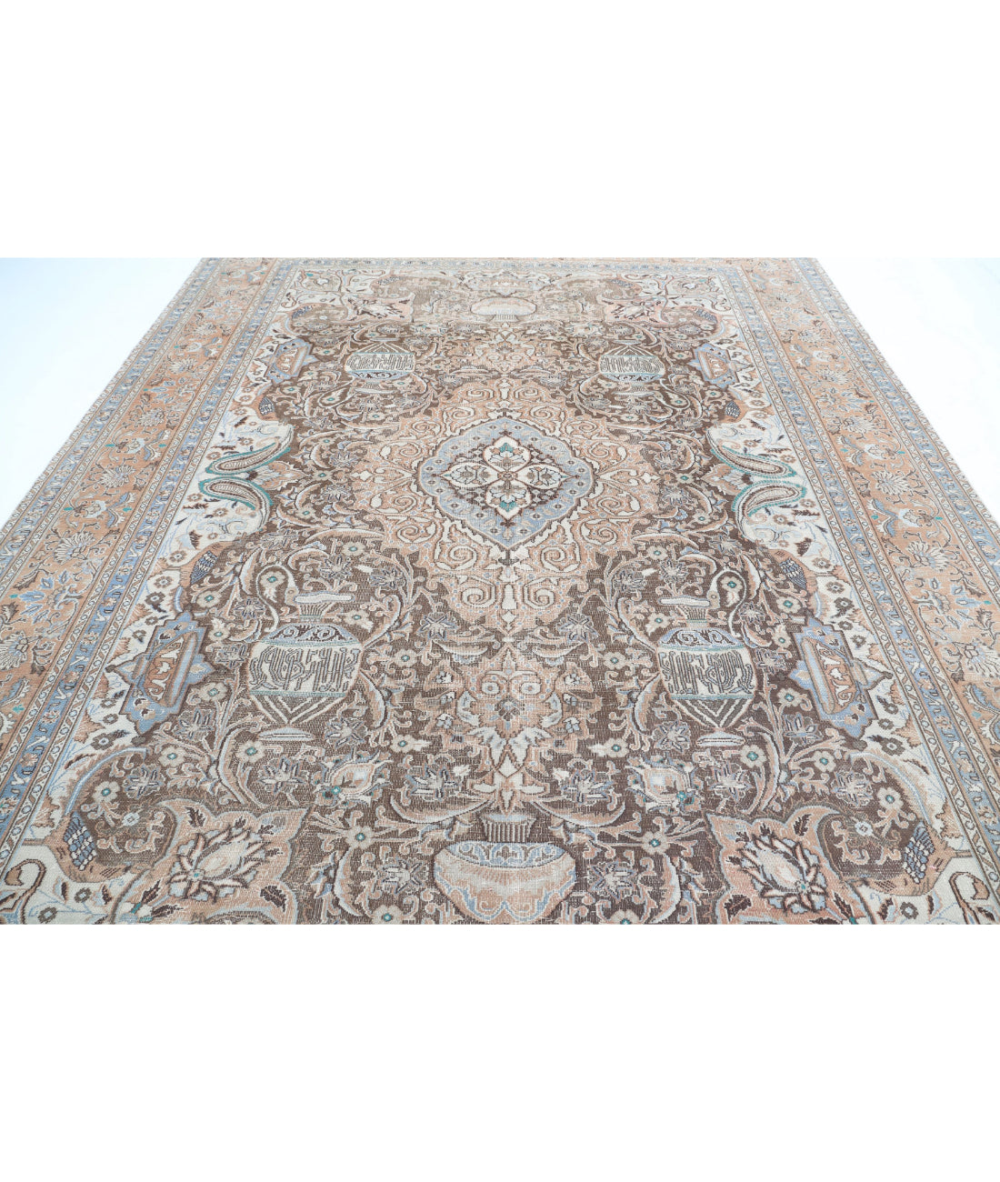 Hand Knotted Vintage Persian Kashmar Wool Rug - 9'6'' x 12'7'' 9'6'' x 12'7'' (285 X 378) / Brown / Rust