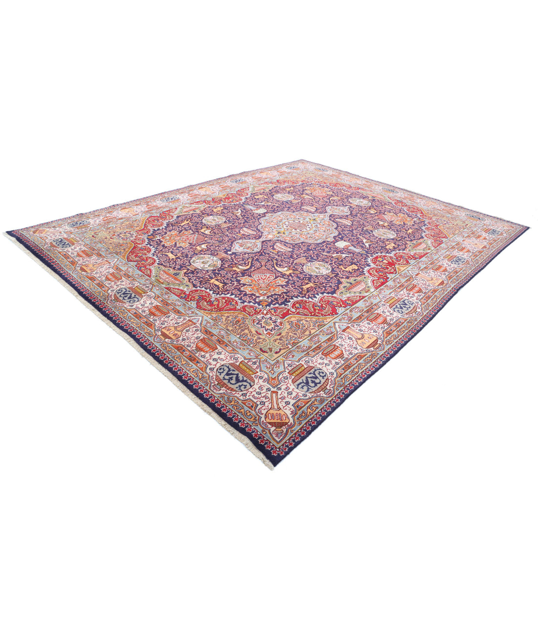 Hand Knotted Persian Kashmar Wool Rug - 9'8'' x 12'7'' 9'8'' x 12'7'' (290 X 378) / Blue / Ivory