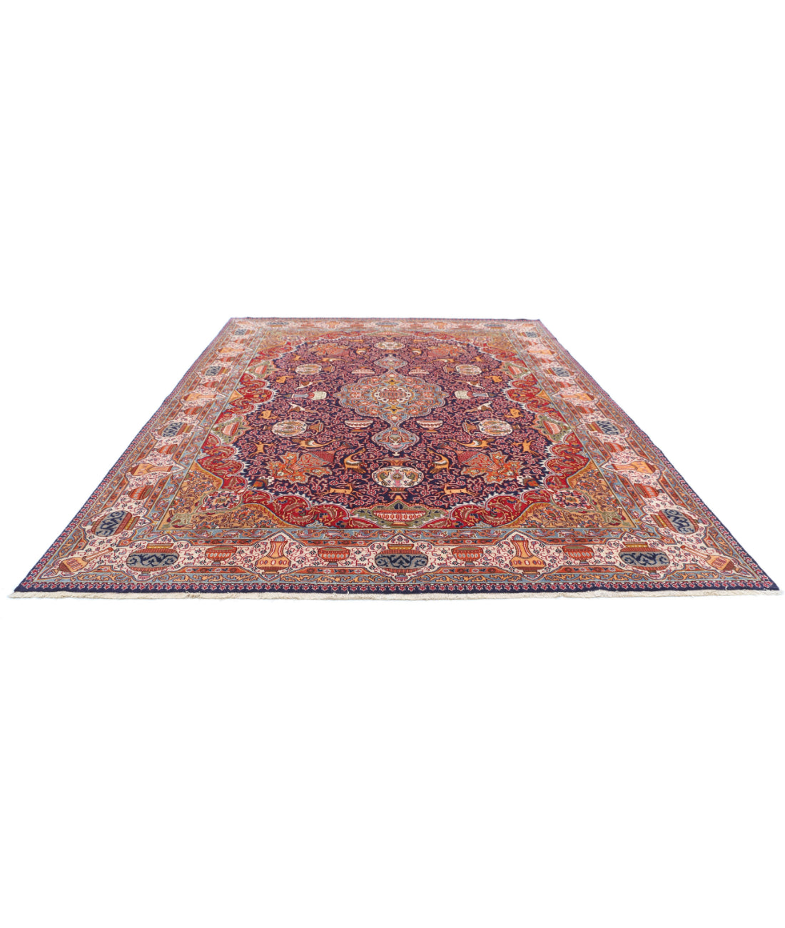 Hand Knotted Persian Kashmar Wool Rug - 9'8'' x 12'7'' 9'8'' x 12'7'' (290 X 378) / Blue / Ivory