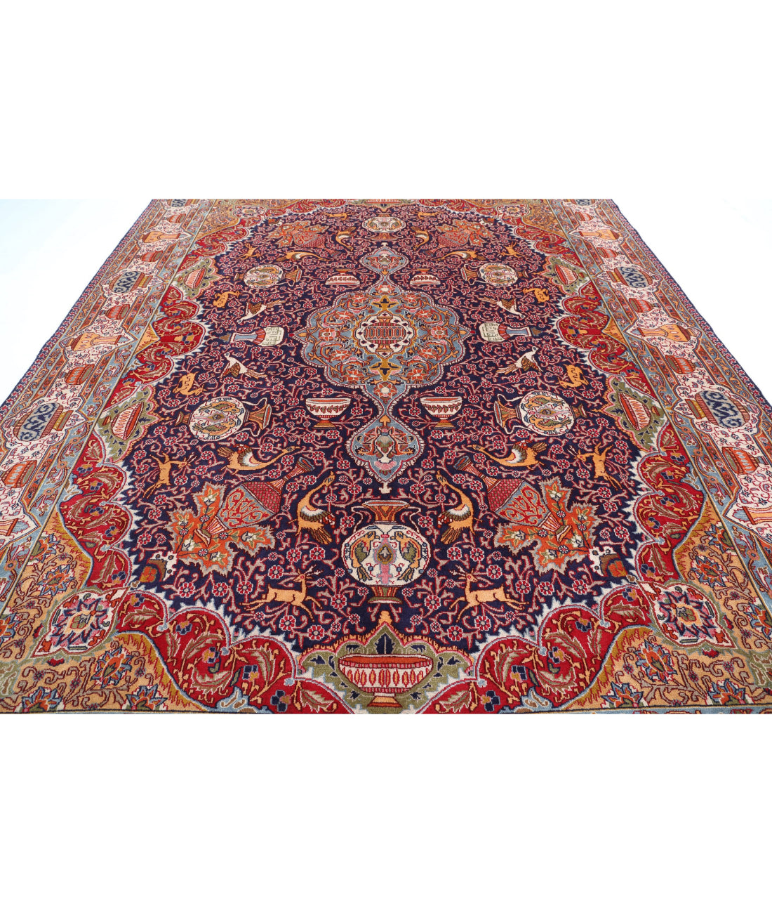 Hand Knotted Persian Kashmar Wool Rug - 9'8'' x 12'7'' 9'8'' x 12'7'' (290 X 378) / Blue / Ivory