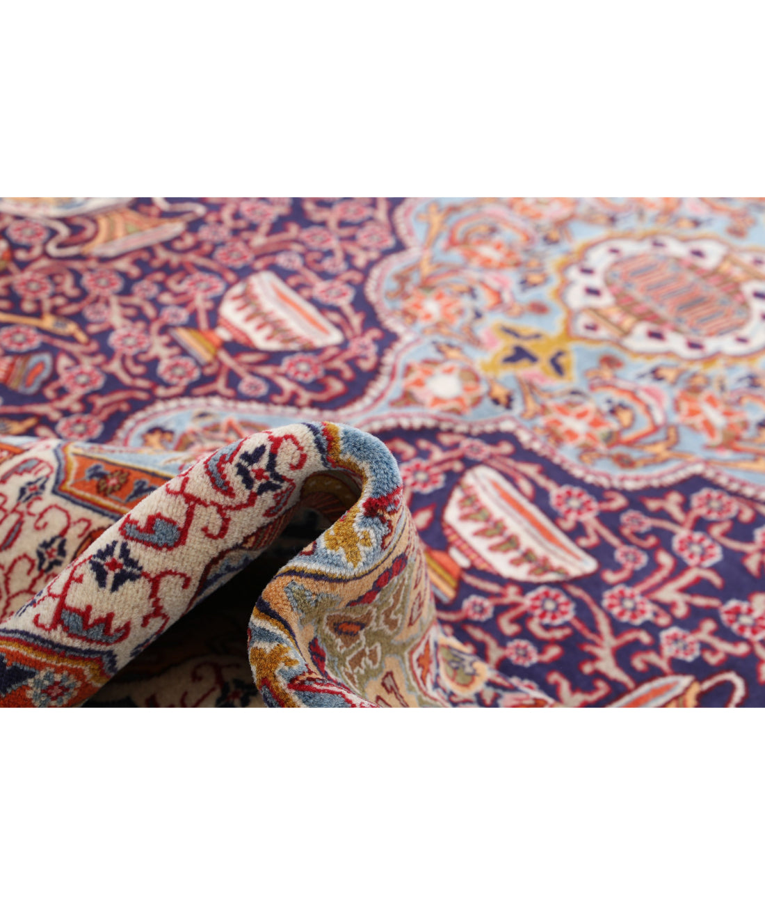 Hand Knotted Persian Kashmar Wool Rug - 9'8'' x 12'7'' 9'8'' x 12'7'' (290 X 378) / Blue / Ivory