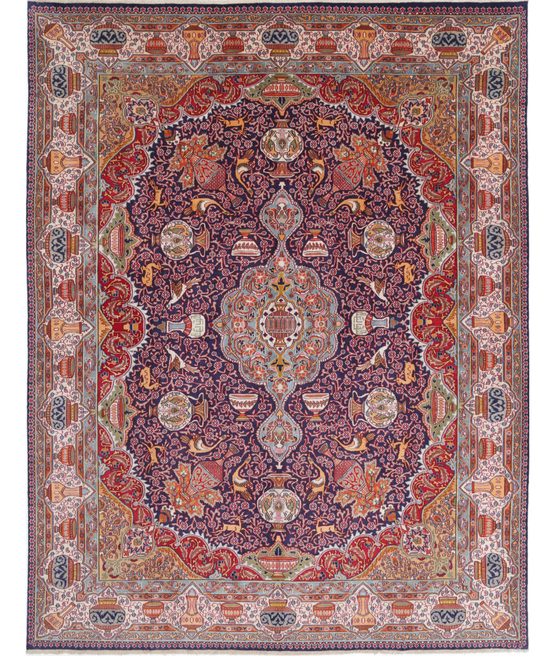 Hand Knotted Persian Kashmar Wool Rug - 9&#39;8&#39;&#39; x 12&#39;7&#39;&#39; 9&#39;8&#39;&#39; x 12&#39;7&#39;&#39; (290 X 378) / Blue / Ivory