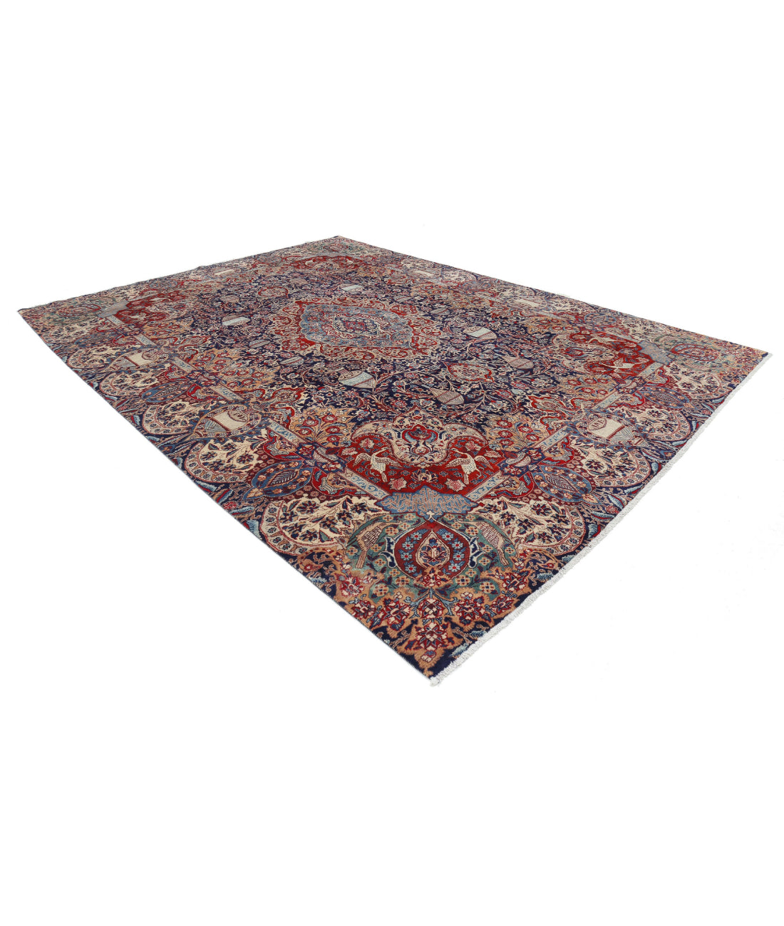 Hand Knotted Semi Antique Persian Kashmar Wool Rug - 9'6'' x 12'7'' 9'6'' x 12'7'' (285 X 378) / Blue / Tan