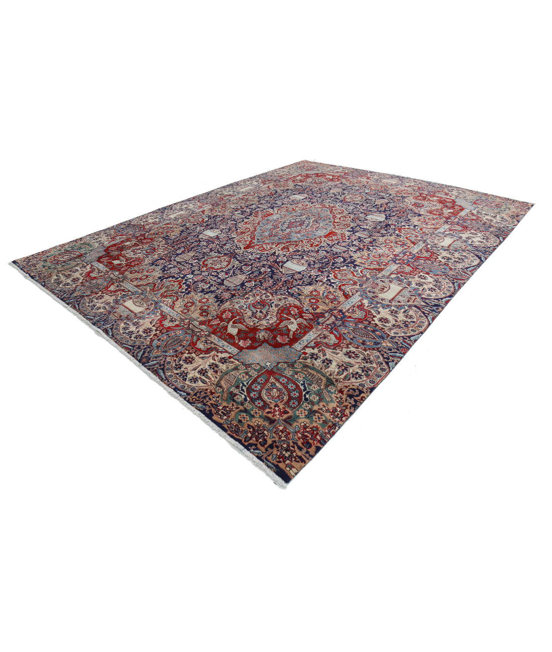 Hand Knotted Semi Antique Persian Kashmar Wool Rug - 9'6'' x 12'7'' 9'6'' x 12'7'' (285 X 378) / Blue / Tan