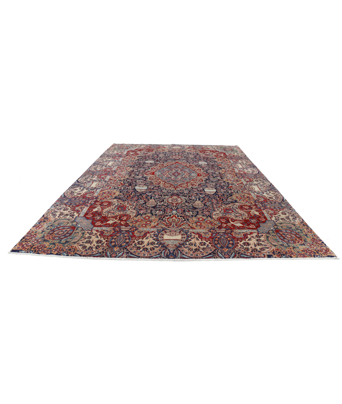 Hand Knotted Semi Antique Persian Kashmar Wool Rug - 9'6'' x 12'7'' 9'6'' x 12'7'' (285 X 378) / Blue / Tan