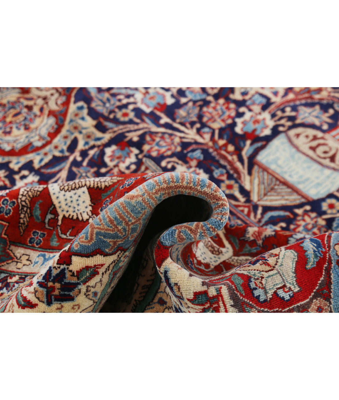 Hand Knotted Semi Antique Persian Kashmar Wool Rug - 9'6'' x 12'7'' 9'6'' x 12'7'' (285 X 378) / Blue / Tan