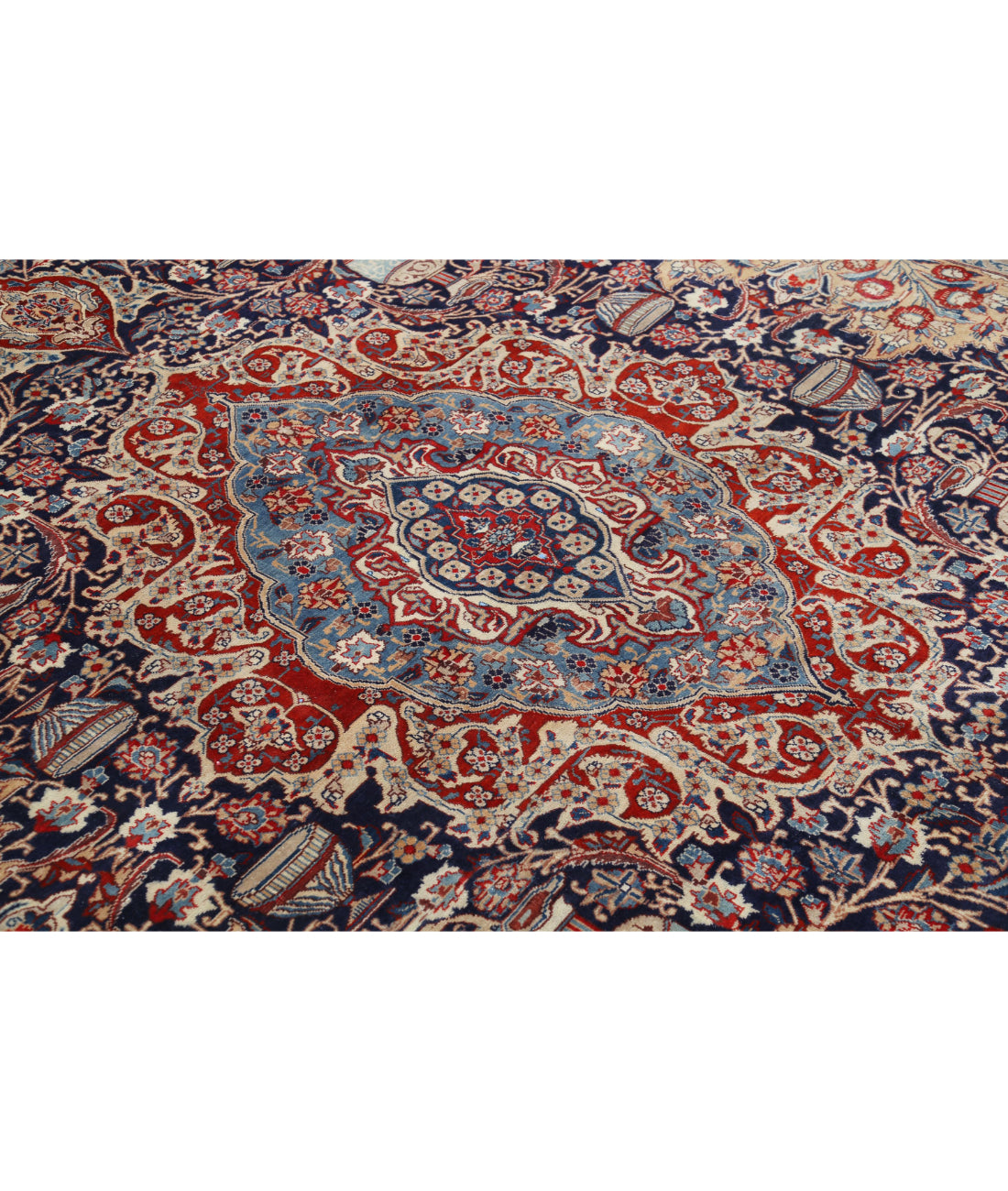 Hand Knotted Semi Antique Persian Kashmar Wool Rug - 9'6'' x 12'7'' 9'6'' x 12'7'' (285 X 378) / Blue / Tan