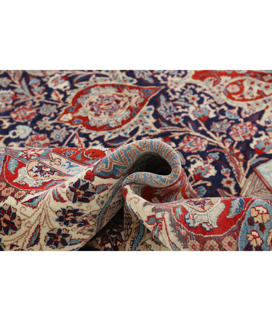 Hand Knotted Semi Antique Persian Kashmar Wool Rug - 9'6'' x 12'7'' 9'6'' x 12'7'' (285 X 378) / Blue / Tan
