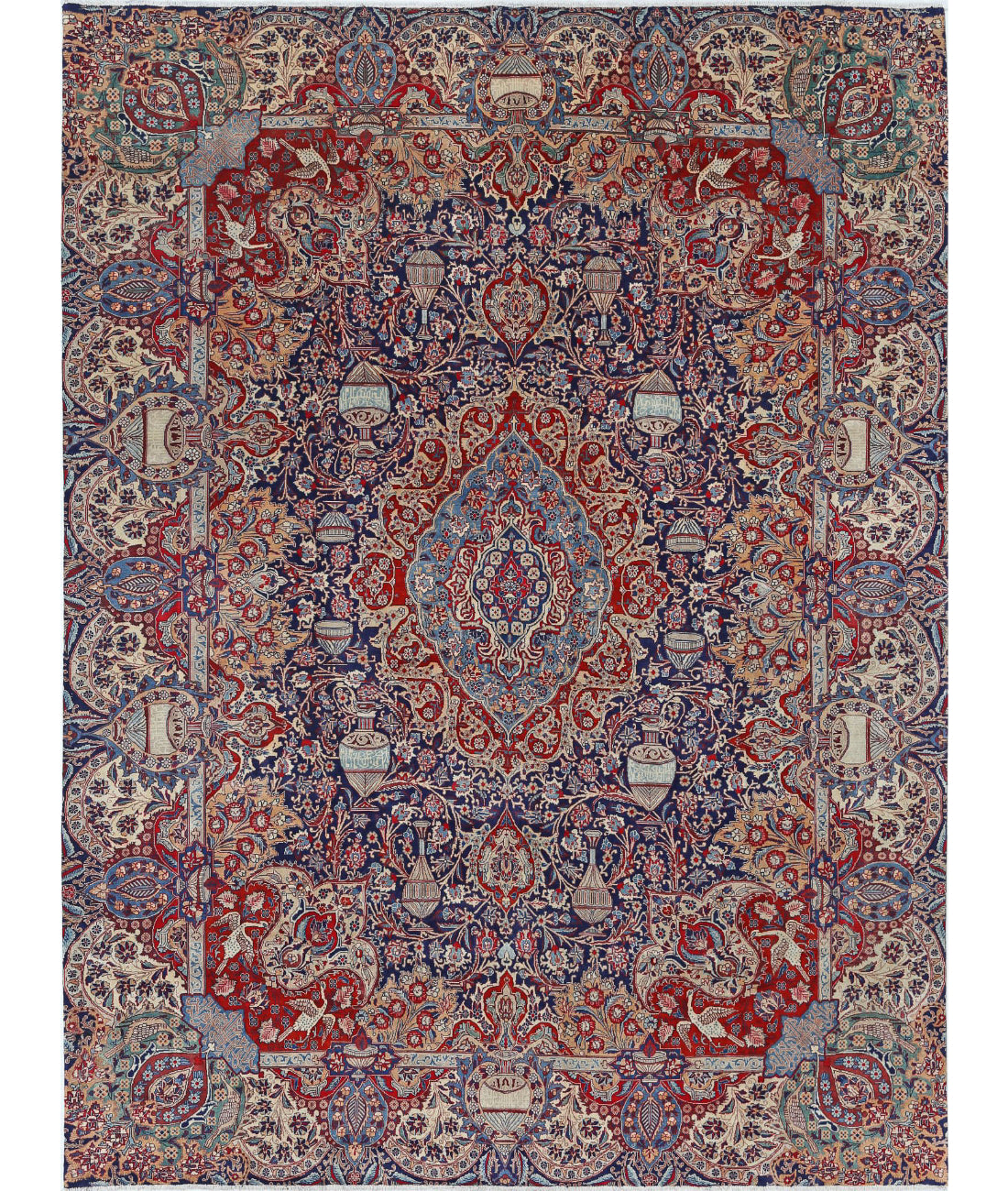 Hand Knotted Semi Antique Persian Kashmar Wool Rug - 9&#39;6&#39;&#39; x 12&#39;7&#39;&#39; 9&#39;6&#39;&#39; x 12&#39;7&#39;&#39; (285 X 378) / Blue / Tan